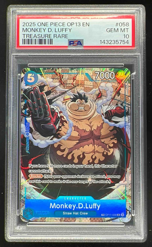2025 One Piece OP13 EN #058 Monkey D. Luffy Treasure Rare PSA 10
