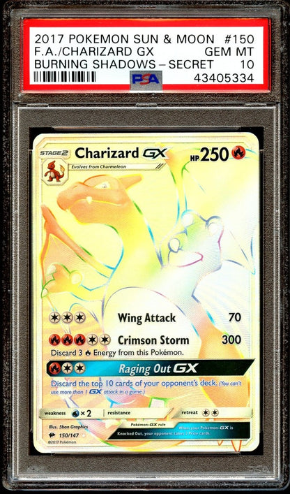 2017 Pokemom Card Charizard GX 150/147 RAINBOW RARE Burning Shadows