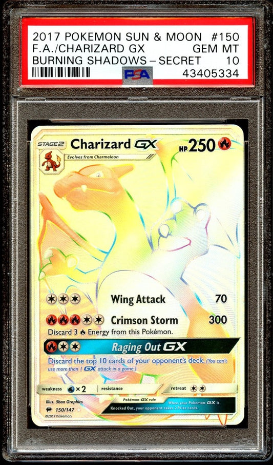 2017 Pokemom Card Charizard GX 150/147 RAINBOW RARE Burning Shadows